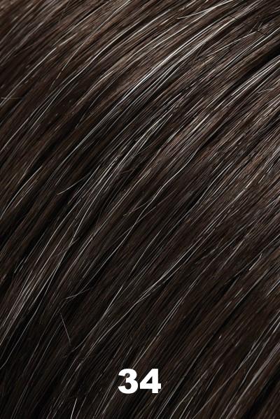 Color 34 (Nightfall) for Jon Renau wig JR (#444). Darkest brown with a very subtle pure white woven throughout.