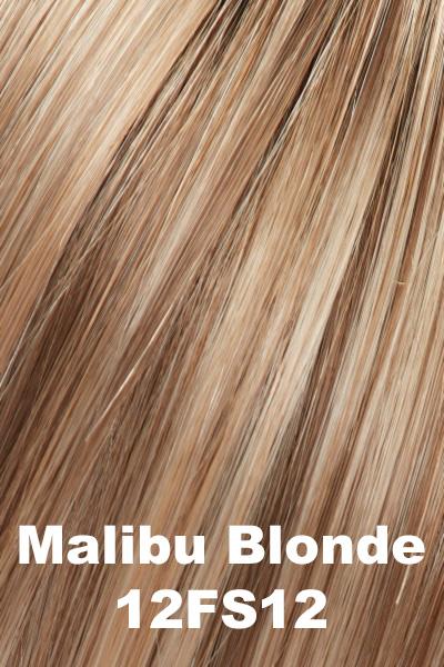 Color 12FS12 (Malibu Blonde) for Jon Renau top piece Top Smart 18" (#6001). Natural sunkissed blonde that has a honey blond base, lighter cream and wheat blonde highlights, and a medium brown root.