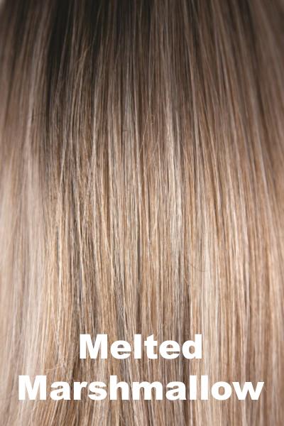 Color Melted Marshmallow for Rene of Paris wig Nico #2392. Rich dark blonde root blending into a warm toffee base with golden and ash blonde highlights and coconut ash blonde tips.