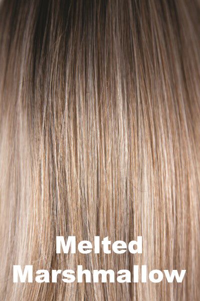 Color Melted Marshmallow for Alexander Couture wig Harper (#1031).  Rich dark blonde root blending into a warm toffee base with golden and ash blonde highlights and coconut ash blonde tips.