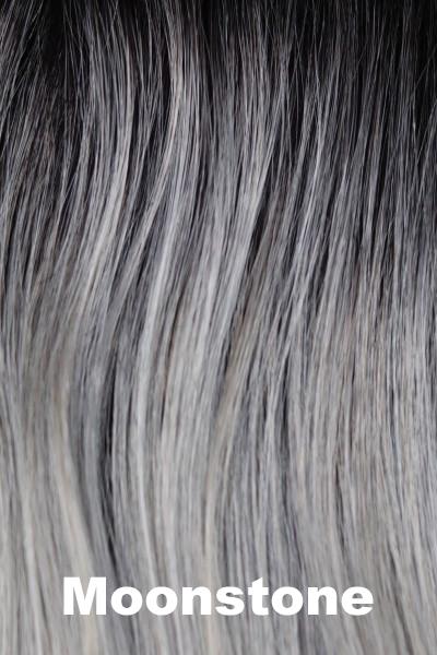 Color Moonstone for Noriko wig Zane #1717. Cool silvery white grey and creamy white grey blend with naturally dark brown roots.