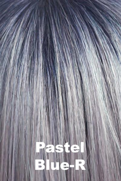 Color Pastel Blue-R for Rene of Paris wig Adeline #2389. Cool pale pastel blue with a white hue and mineral blue highlights with a dark blue sapphire root.
