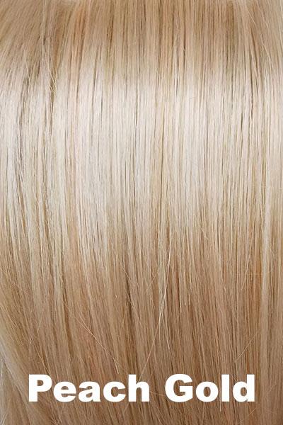 Color Peach Gold for Rene of Paris wig Nolan (#2399). Warm light blonde with a warm pink blonde hue.