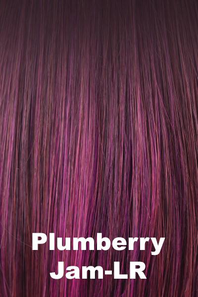 Color Plumberry Jam-LR for Noriko wig Angelica Partial Mono #1696. Dark brown long root gradually blending into a burgundy, rich violet red base with a fuchsia hue.