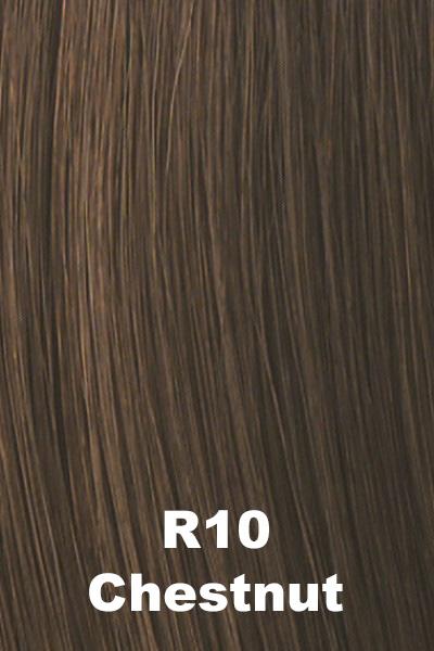 Color Chestnut (R10) for Raquel Welch wig Center Stage.  Rich medium to light brown base.