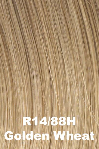 Color Golden Wheat (R14/88H) for Raquel Welch Top Piece Charmed Life 12" Human Hair.  Dark blonde base with golden platinum blonde highlights.