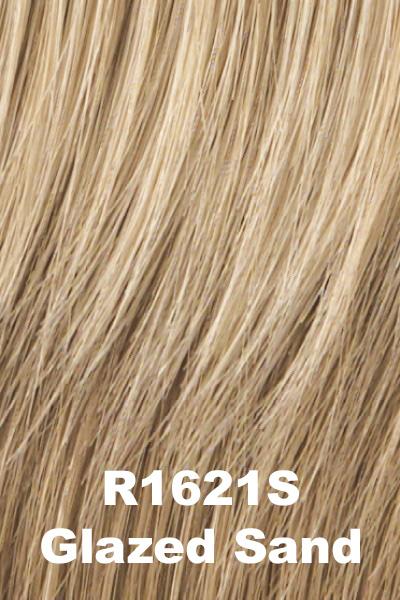 Color Glazed Sand (R1621S) for Raquel Welch wig Salsa.  Natural dark blonde with warm undertone and cool toned blonde highlights at the top.
