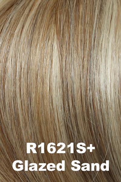 Color Glazed Sand (R1621S) for Raquel Welch wig Applause Human Hair.  Natural dark blonde with warm undertone and cool toned blonde highlights at the top.