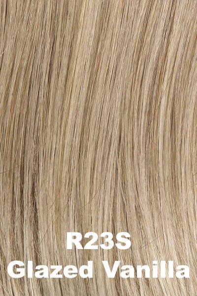 Color Glazed Vanilla (R23S) for Raquel Welch wig Whisper.  Platinum blonde with cool undertones and icy white blonde highlights.