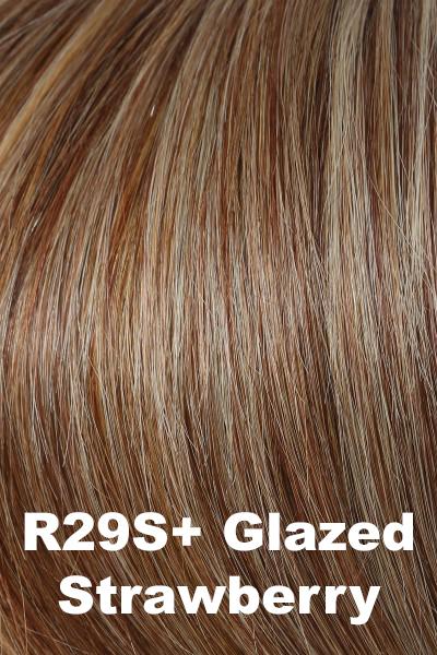 Color Glazed Strawberry (R29S) for Raquel Welch wig Applause Human Hair.  Light red base with strawberry blonde and natural blonde highlights.