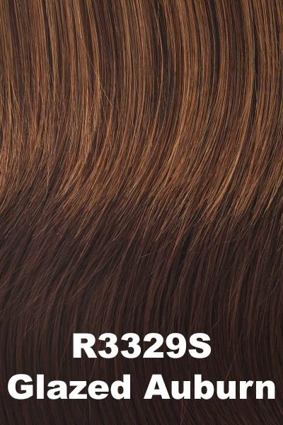 Color Glazed Auburn (R3329S) for Raquel Welch wig Power.  Dark chestnut brown base with auburn and copper highlights.