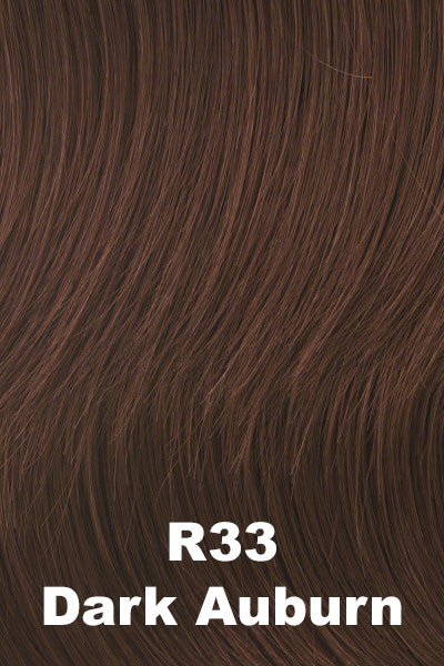 Color Dark Auburn (R33) for Raquel Welch wig Tango.  Dark brown with a reddish violet hue.
