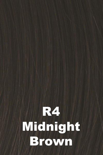 Color Midnight Brown (R4) for Raquel Welch wig Go For It.  Darkest midnight brown.