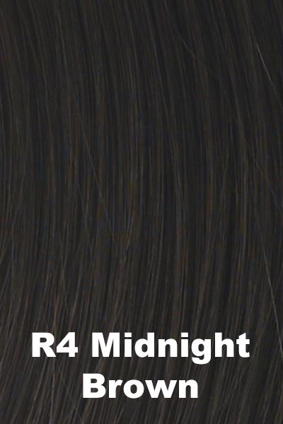 Color Midnight Brown (R4)  for Raquel Welch wig Beguile Human Hair.  Darkest midnight brown.