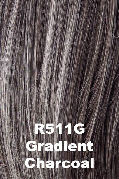 Color Gradient Charcoal (R511G) for Raquel Welch wig Trend Setter Elite.  Steel grey with light grey highlights and a touch of light brown and a darker nape area.