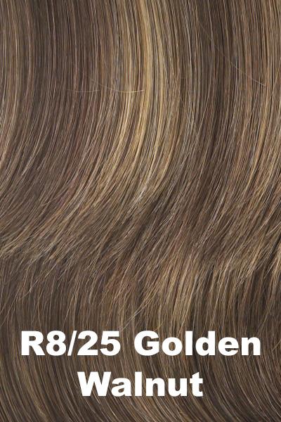 Color Golden Walnut (R8/25) for Raquel Welch Top Piece Faux Fringe.  Medium brown with strawberry blonde highlights.
