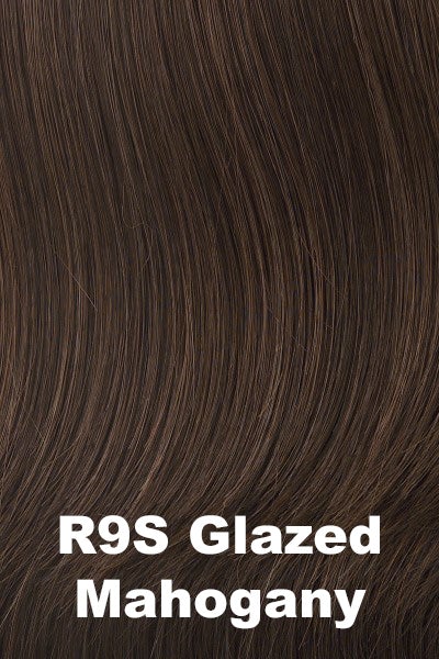 Color Glazed Mahogany (R9S) for Raquel Welch wig Trend Setter Elite.  Dark brown base with a reddish brown undertone and golden brown highlights.