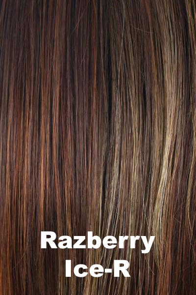 Color Razberry Ice-R for Noriko wig Reese Partial Mono #1697. Medium dark brown base with violet hues gradually blending into dark copper highlights and ash blonde and rouge undertones.