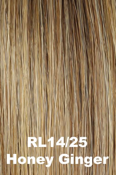 Color Honey Ginger (RL14/25) for Raquel Welch wig Straight Up with a Twist.  Dark blonde undertones with honey and warm strawberry blonde highlights.