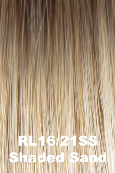 Color Shaded Sand (RL16/21SS) for Raquel Welch wig Simmer Elite.  Medium brown rooting with sandy blonde and buttery blonde highlights.