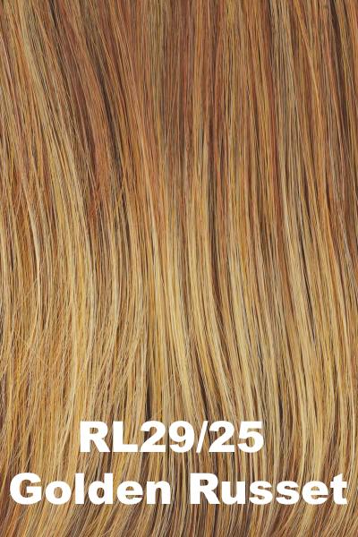 Color Golden Russet (RL29/25) for Raquel Welch wig Style Society.  Ginger blonde base with copper, strawberry blonde, and golden blonde highlights.