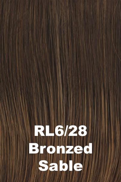 Color Bronzed Sable (RL6/28) for Raquel Welch wig Fanfare.  Medium brown with a hint of auburn and chestnut brown highlights.