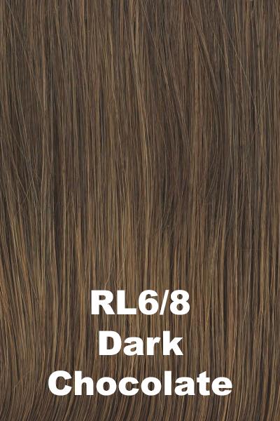 Color Dark Chocolate (RL6/8) for Raquel Welch Top Piece On The Go 10" Volumizer.  Medium chocolate brown blended with warm medium brown.