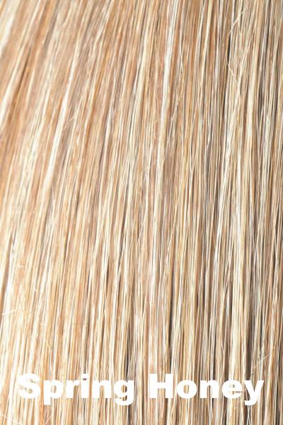 Color Spring Honey for Amore wig Tova #2540. Medium golden brown base with wheat blonde and strawberry blonde highlights.