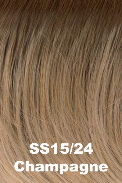 Color Shaded Champagne (SS15/24) for Raquel Welch wig Go For It.  Medium brown rooted medium blonde base with warm golden blonde highlights.