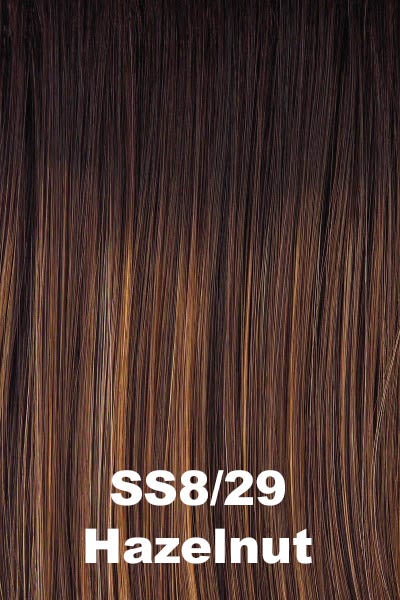 Color Shaded Hazelnut (SS8/29) for Raquel Welch wig Trend Setter Elite.  Rich medium brown base with auburn brown highlights and a dark root.