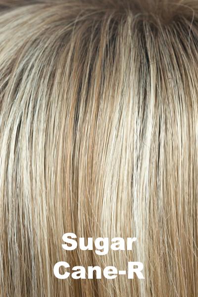 Color Sugar Cane-R for Noriko wig May #1673. Dark brown roots with a medium blonde base and caramel and dusty blonde lowlights and highlights.