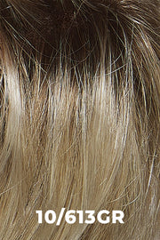 Color Swatch 10/613GR for Henry Margu Wig Drew (#2519). Cool, grey blonde with pale blonde highlights and dark roots.
