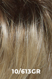 Color Swatch 10/613GR for Henry Margu Wig Mariah (#2510). Cool, grey blonde with pale blonde highlights and dark roots.