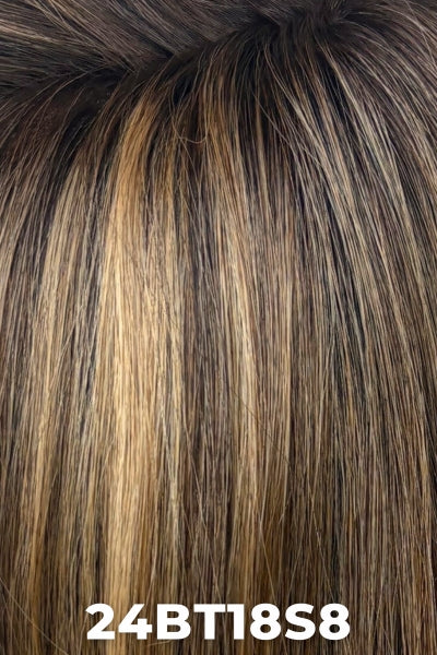 Color 24BT18S8 (Shaded Mocha) for Jon Renau wig Allure (#5350). Medium brown roots with wheat, honey and golden blonde blend.