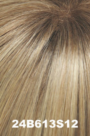 Color 24B613S12 (Shaded Butter Popcorn) for Jon Renau top piece Top Full HH 18" (#745). Medium natural ash blonde and pale natural gold blonde blend tipped. Shaded with light gold brown.