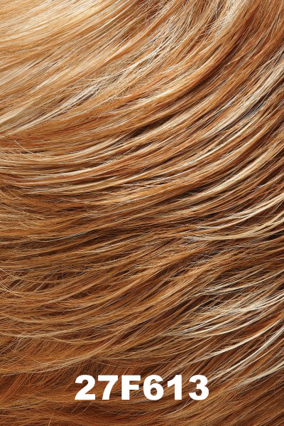 Color 27F613 (Strawberry Thumbprint) for Jon Renau wig Allure Mono (#5370). Strawberry blonde, pale wheat blonde, and golden blonde blend with a medium red gold blonde nape.