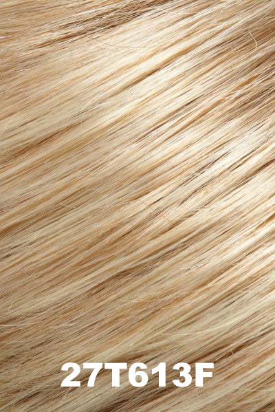 Color 27T613F (Toasted Marshmallow) for Jon Renau wig Allure Mono (#5370). Creamy strawberry blonde with dark blonde and honey blonde woven throughout it with a medium red gold blonde nape.