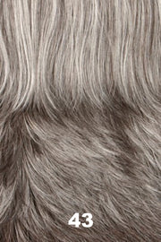 Color Swatch 43 for Henry Margu Wig Mariah (#2510). Grey and dark brown mix gradually darkening to a deep medium brown and gray blend near the nape.