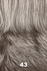 Color Swatch 43 for Henry Margu Wig Estelle (#4786). Grey and dark brown mix gradually darkening to a deep medium brown and gray blend near the nape.