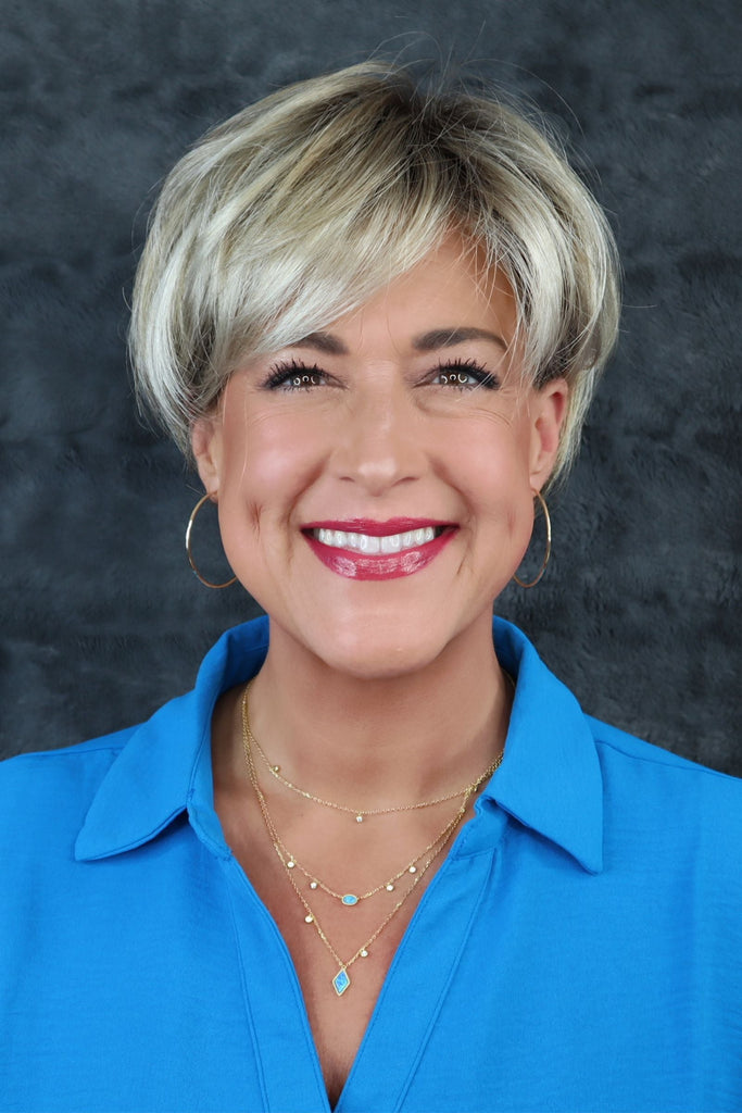 Denise Sheets modeling Mariska Petite by Jon Renau wigs.