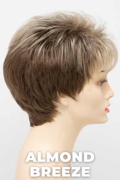 Color Swatch Almond Breeze  for Envy wig Penelope Petite.  Dark warm honey blonde with subtle creamy blonde and pale blonde highlights.