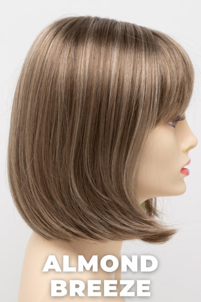 Color Swatch Almond Breeze  for Envy wig Petite Paige.  Dark warm honey blonde with subtle creamy blonde and pale blonde highlights.