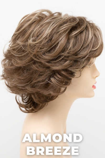 Color Swatch Almond Breeze for Envy wig Savannah.  Dark warm honey blonde with subtle creamy blonde and pale blonde highlights.