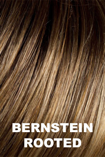 Rooted light brown base with pale ginger blonde and pale caramel blonde highlights.