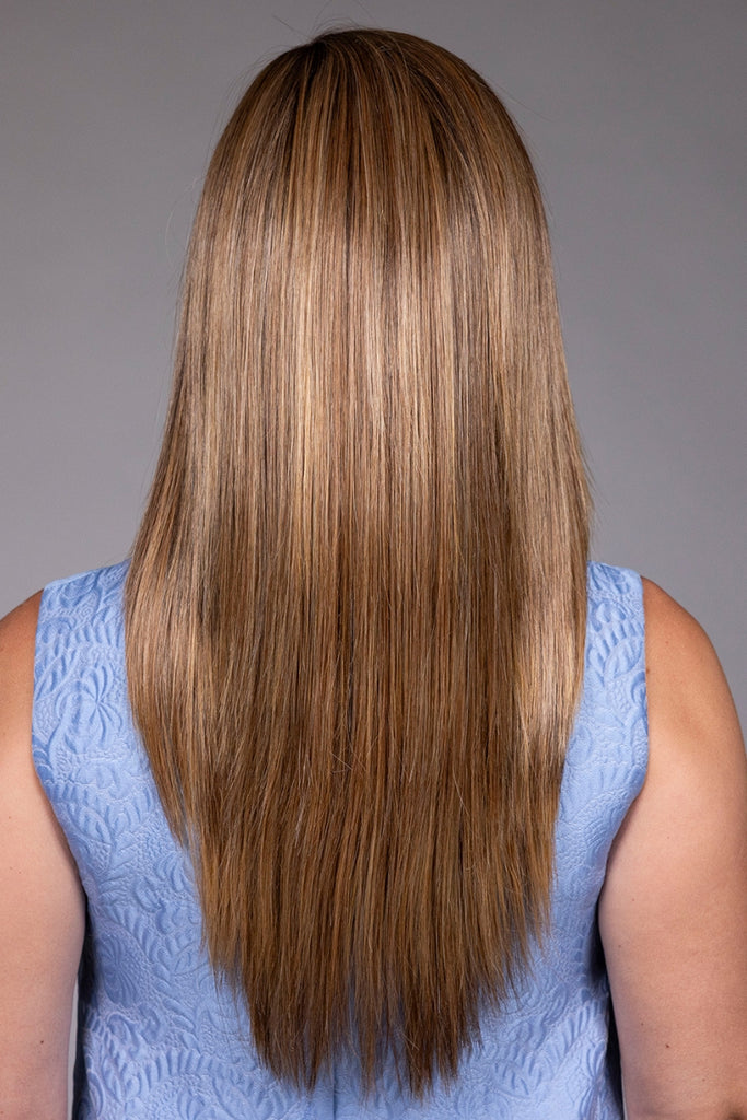 Back of model wearing the color Jamoca Almond Fudge-R.