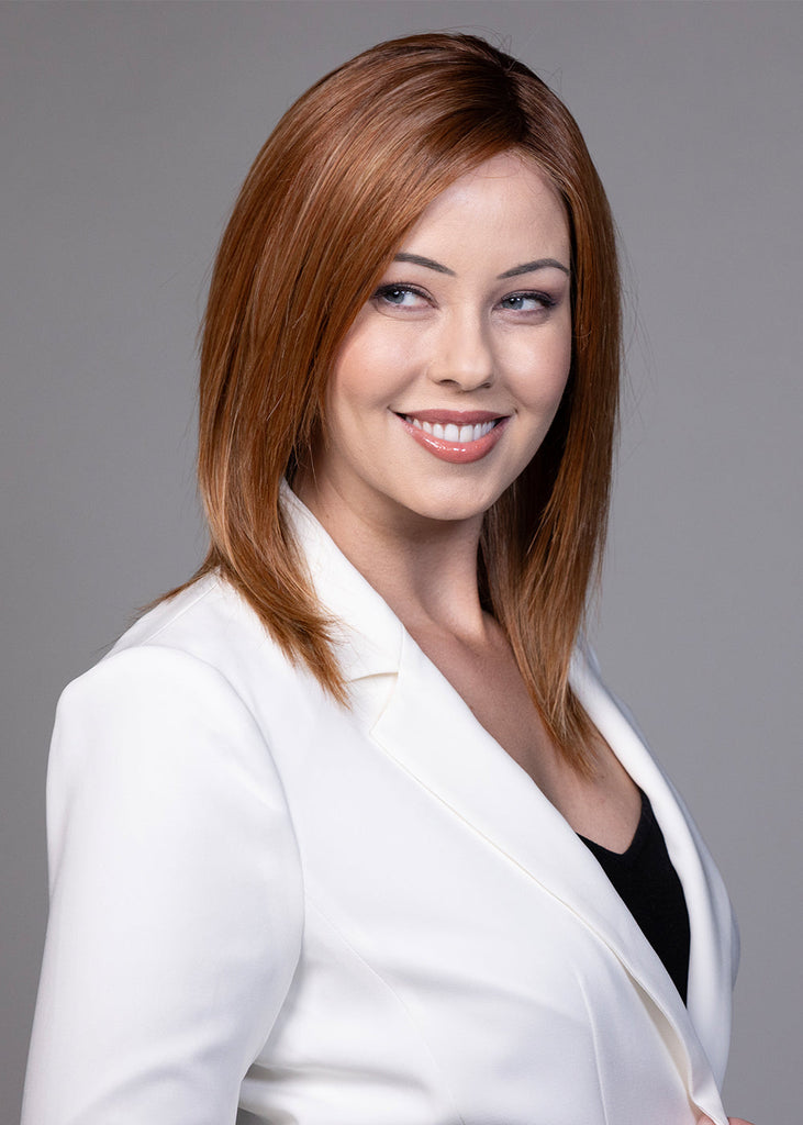 Model wearing Peppermint Hand Tied in the color Sumptuous Strawberry.