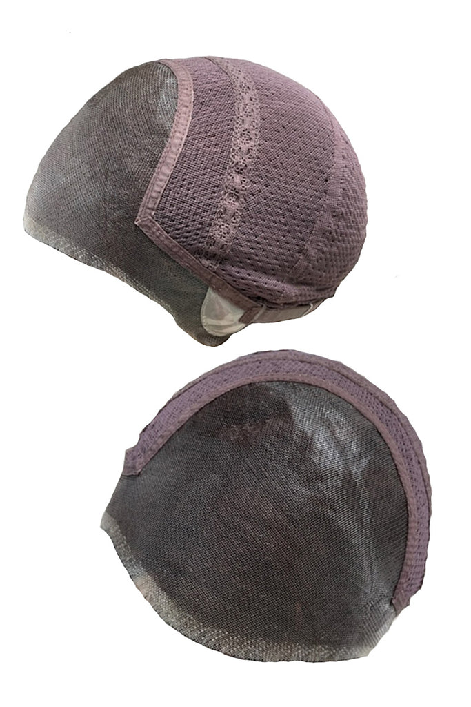 Close up of Hand Tied Miu's Cap, showing the hand tied lace front and monofilament top cap.