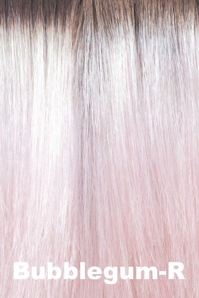 Color Bubblegum-R for Noriko wig Zeal #1725. Silvery grey pink base with icy brown roots and bubblegum tone through mid length and ends.