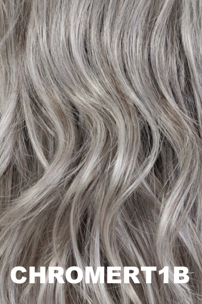 Estetica Wigs - Frankie - CHROMERT1B. Gray & White with 25% Medium Brown blend & Off Black roots.