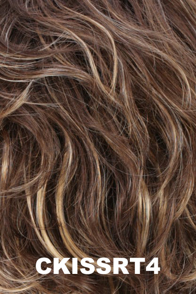 Estetica Wigs - Hollis - CKISSRT4. Golden Brown with Copper Blonde highlights and & Dark Brown roots.